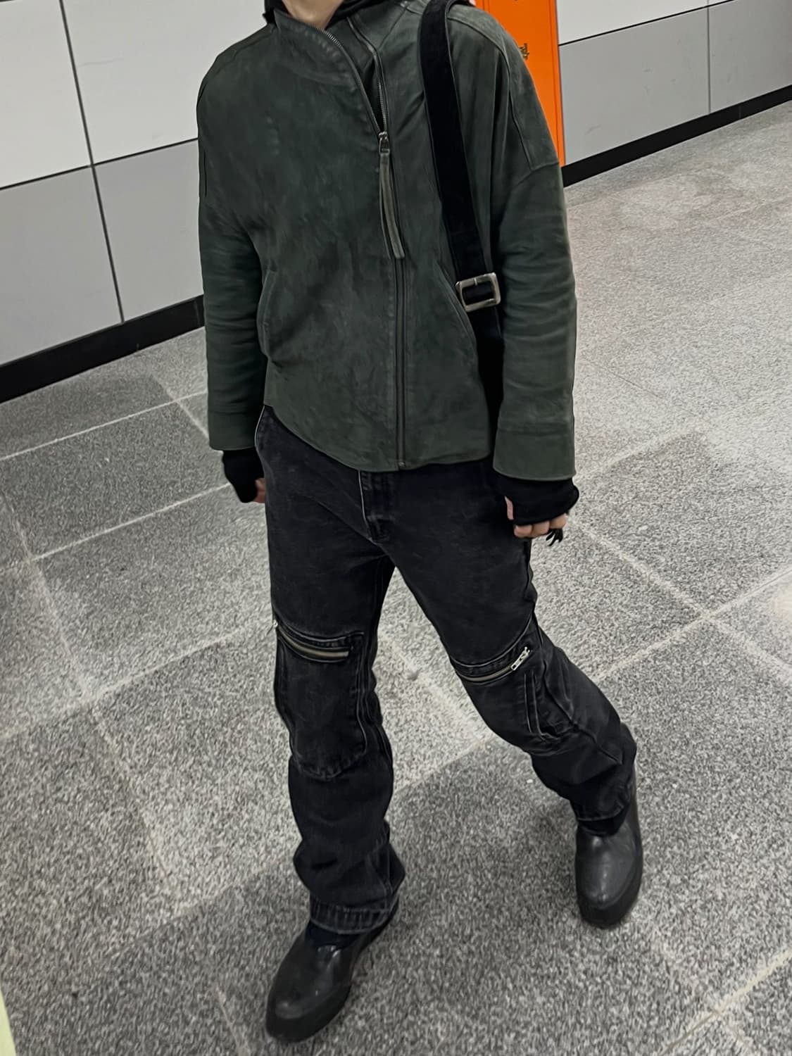 빈티지 비대칭 하이넥 램스킨 펜싱자켓 상품이미지1