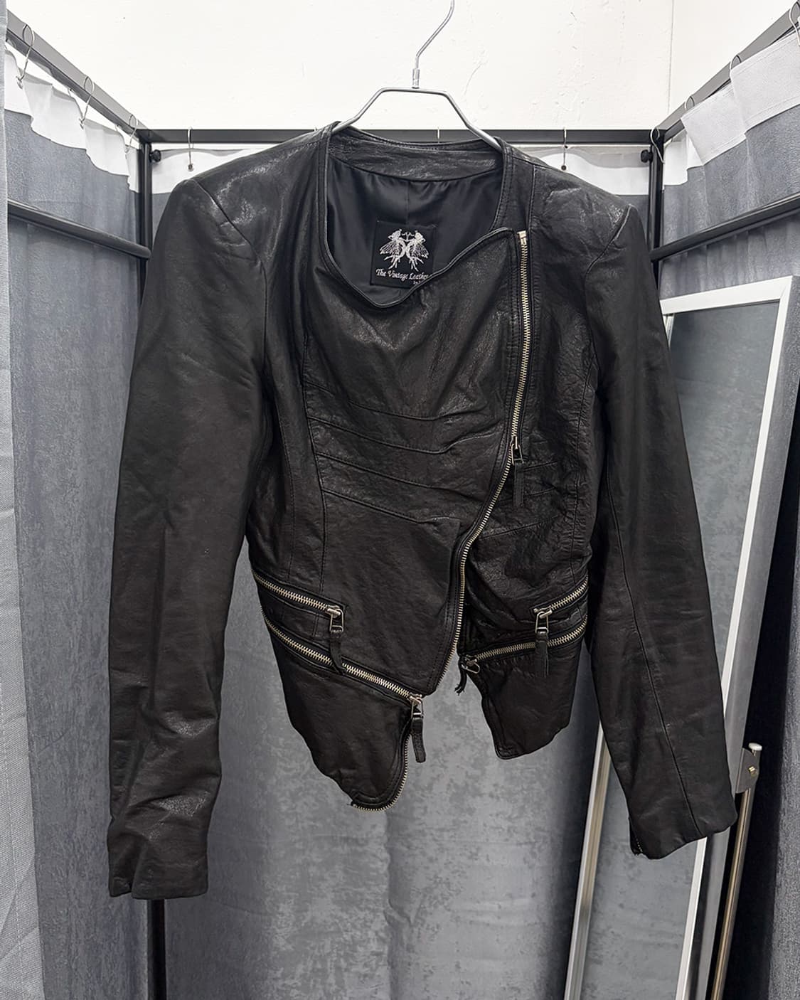 빈티지 비대칭 지퍼 디테일 램 레더 자켓 상품이미지2