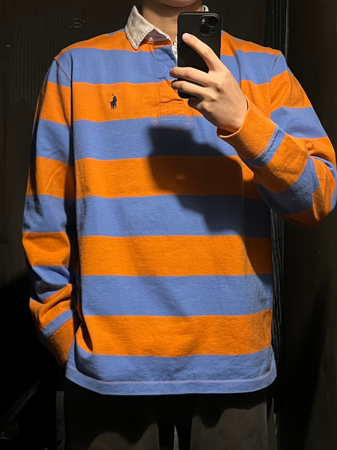 폴로랄프로렌 오렌지 스카이블루 네이비포니 클래식핏 카라넥 긴팔 티셔츠 상품이미지2