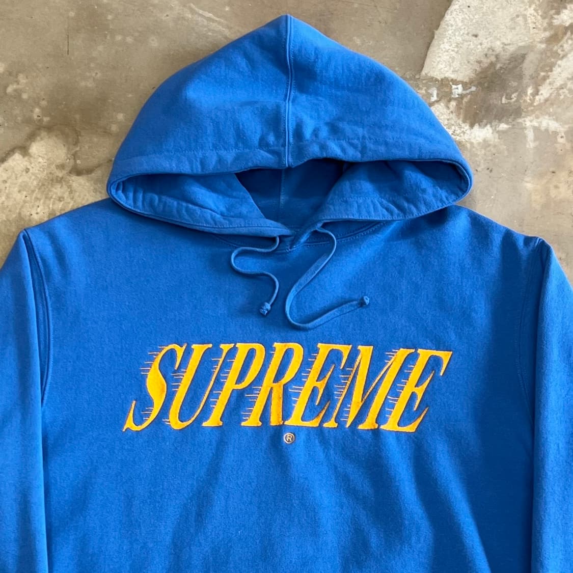 M 슈프림 기모 빅로고 자수 블루 후드티 상품이미지1