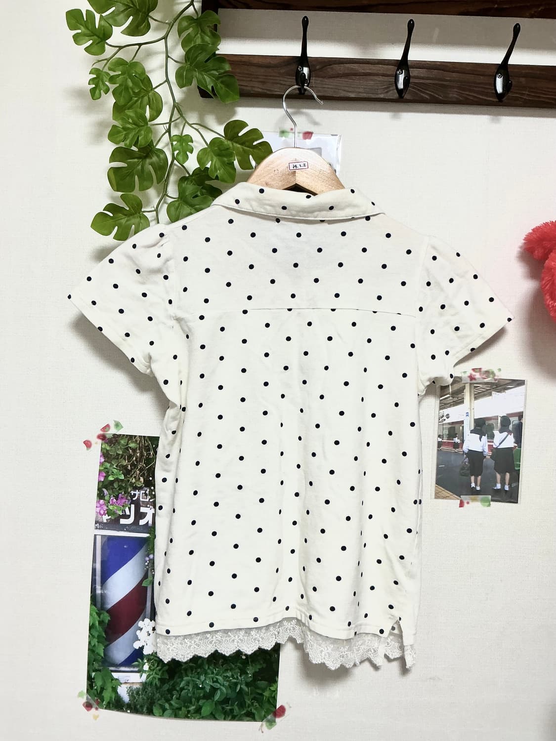 도트 둥근카라 너드 반팔 티셔츠 모리 빈티지 상품이미지4
