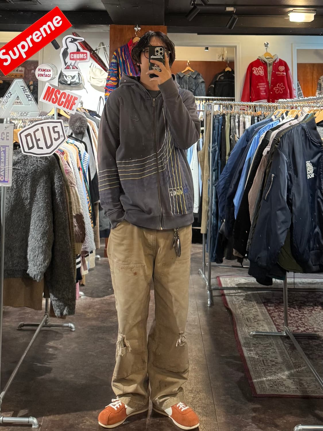 나이키 빈티지 그레이 라인 패턴 자수 포인트 후드집업 XL 상품이미지7