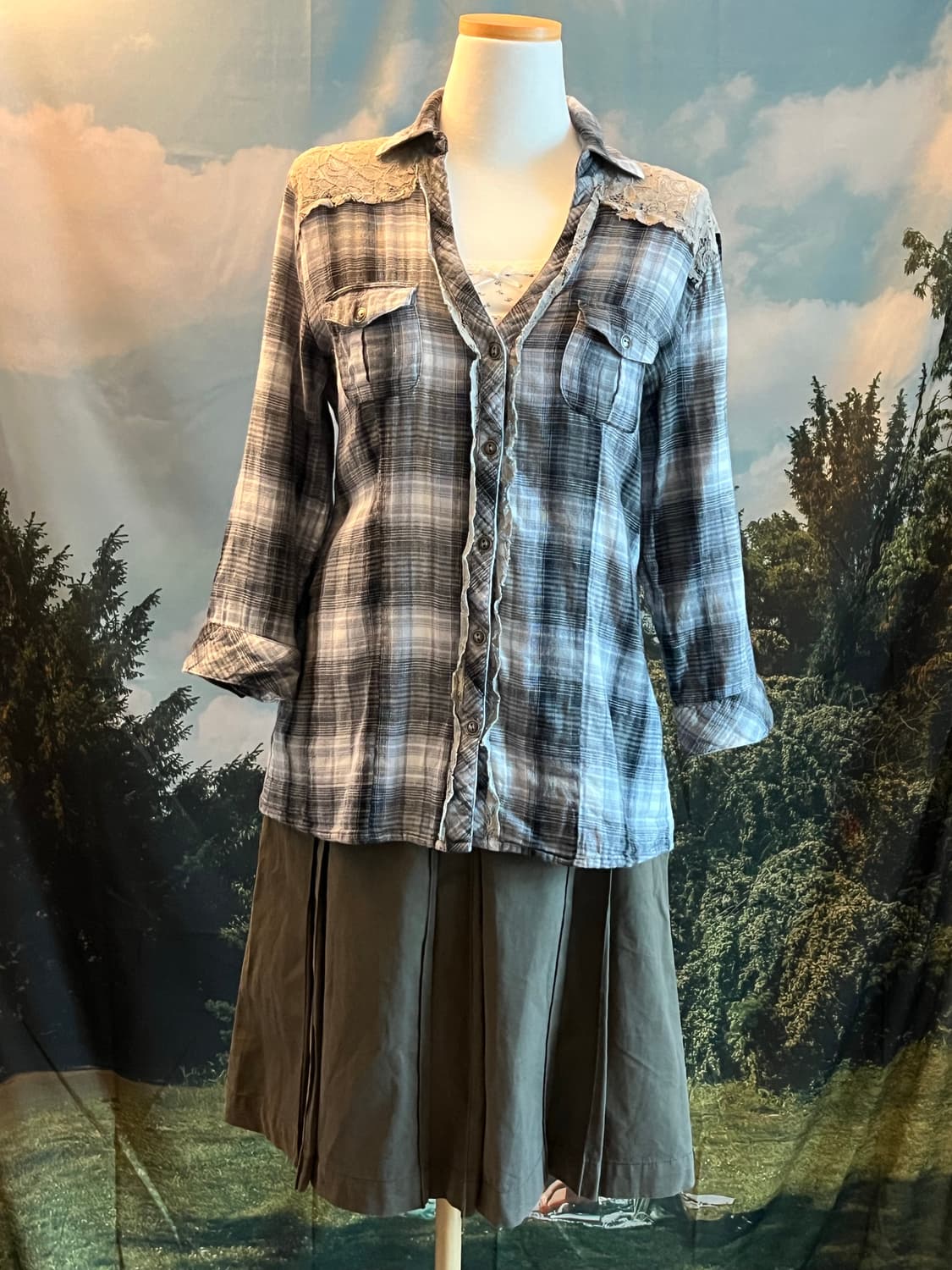 lace yoke checkered shirt 상품이미지1