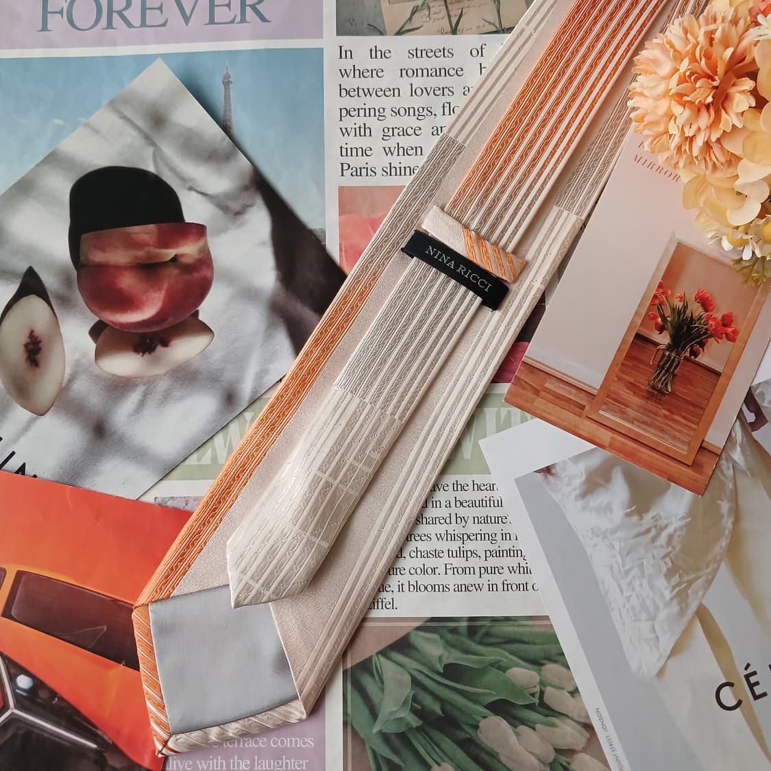 니나리치 실크 오렌지 스트라이프 넥타이 9.1cm A+등급 A19782 상품이미지4