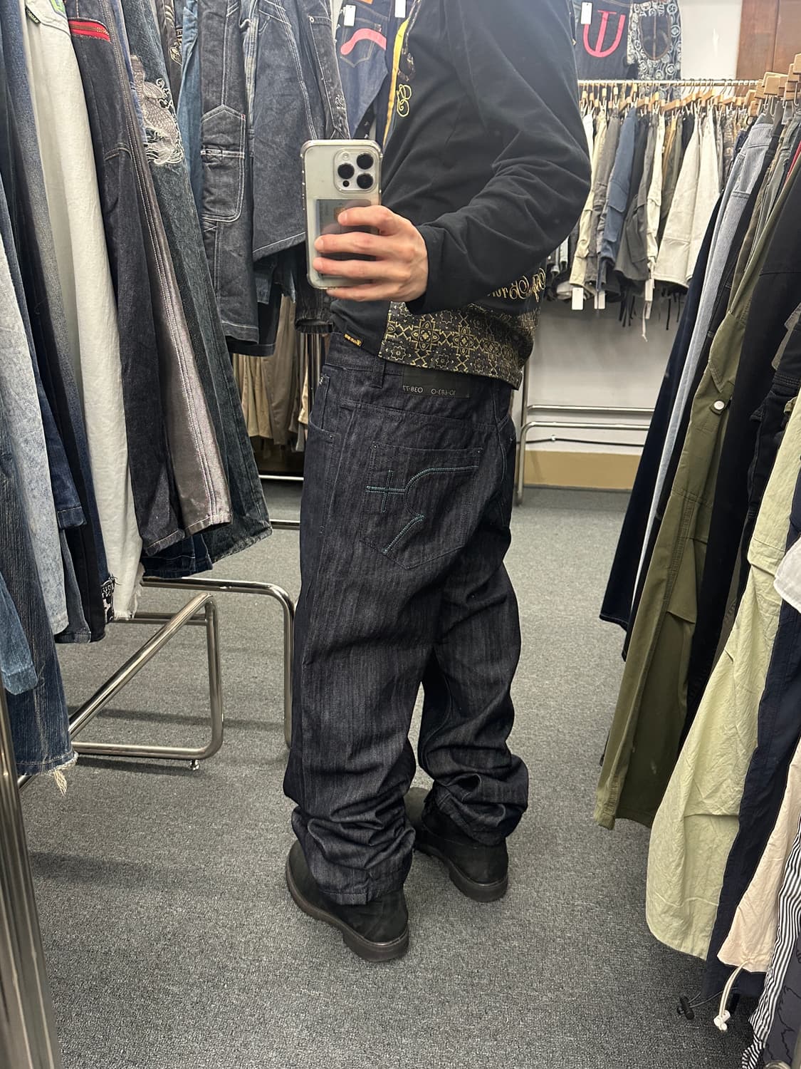34) ROCAWEAR 로카웨어 올드스쿨 힙합팬츠 흑청 데님팬츠 상품이미지1