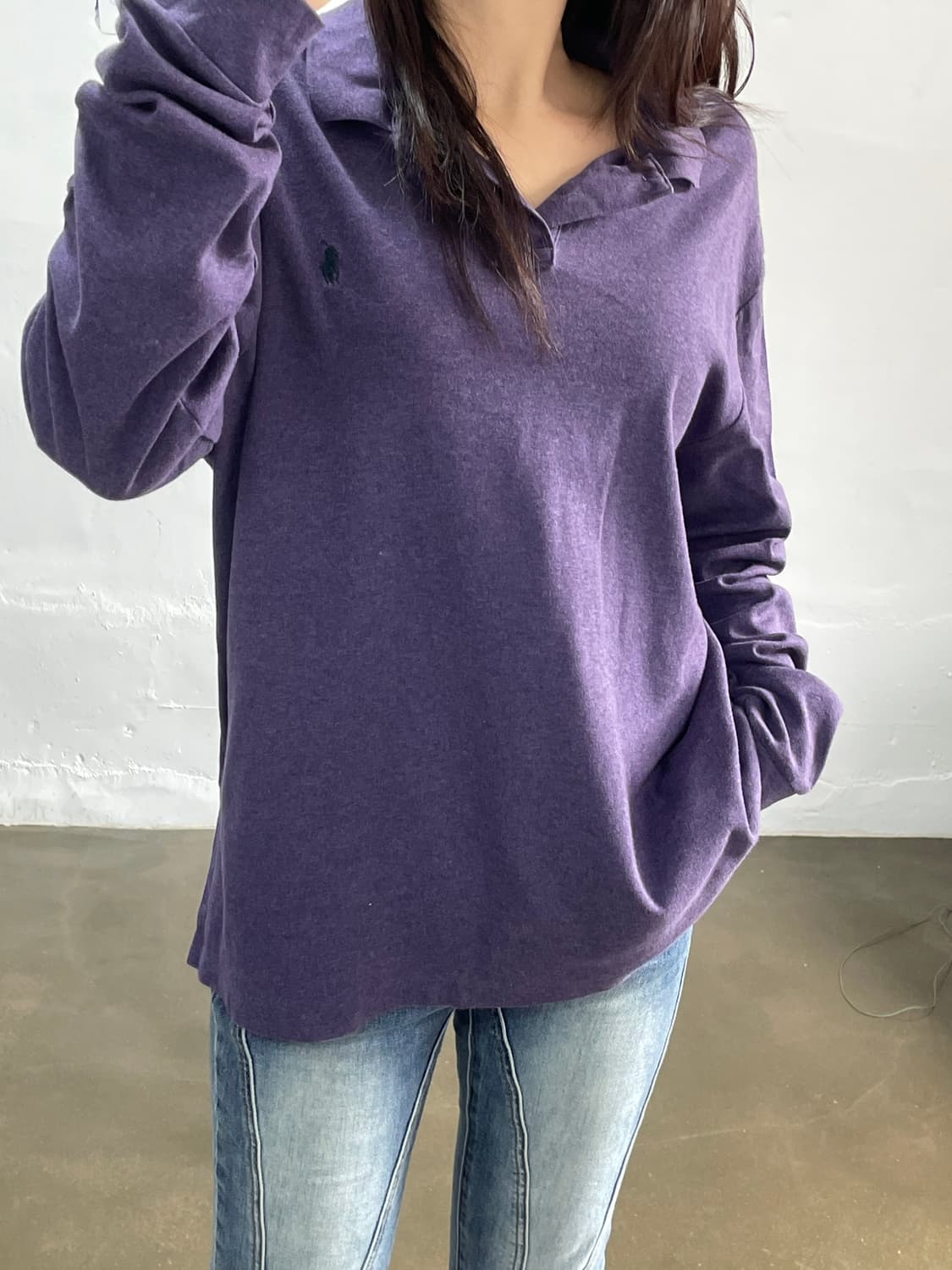 폴로 랄프로렌 퍼플 XXL 긴팔 카라티 상품이미지4