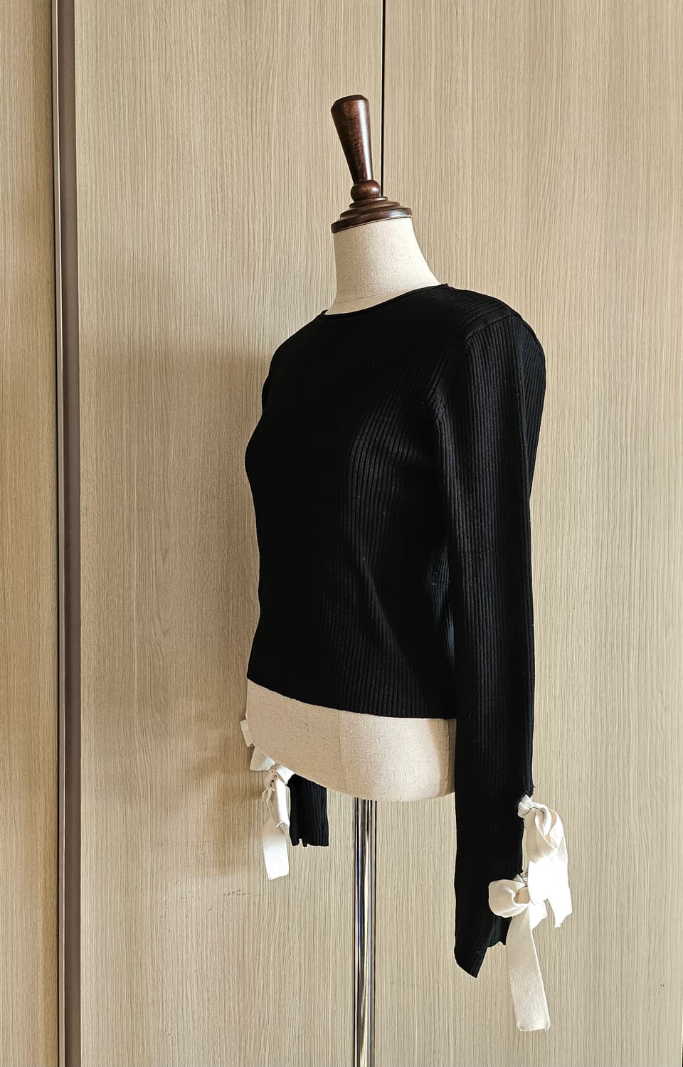 자라(ZARA) 골지 니트 리본 슬리브 탑 / 세미크롭M 상품이미지5