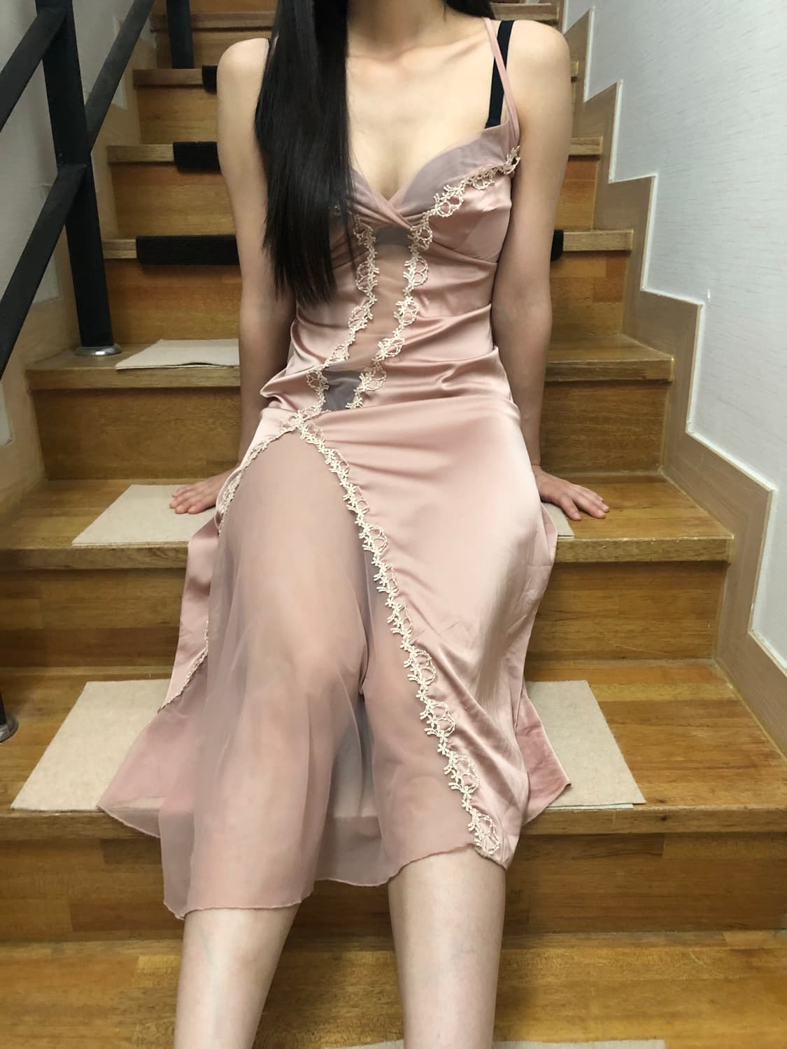 빈티지 핑크 레이스 슬립 원피스 상품이미지9