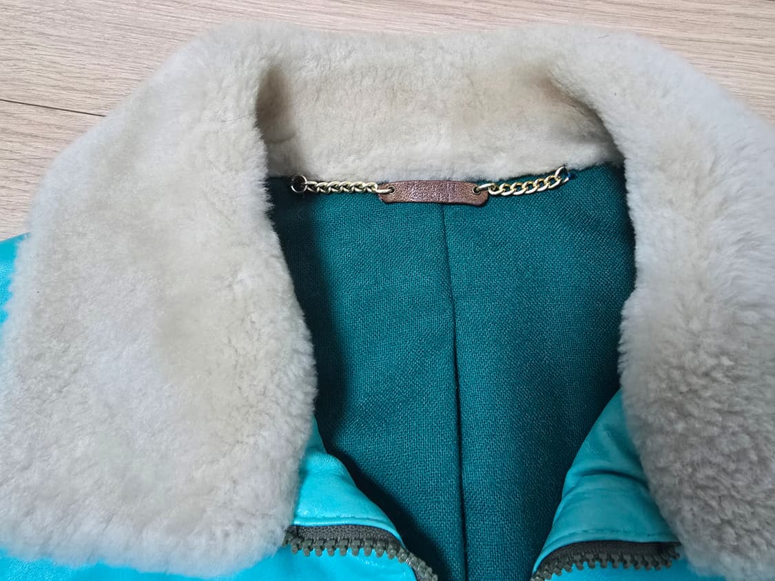 빈티지 청록 민트 티파니컬러 양가죽 봄버 자켓 L 상품이미지2