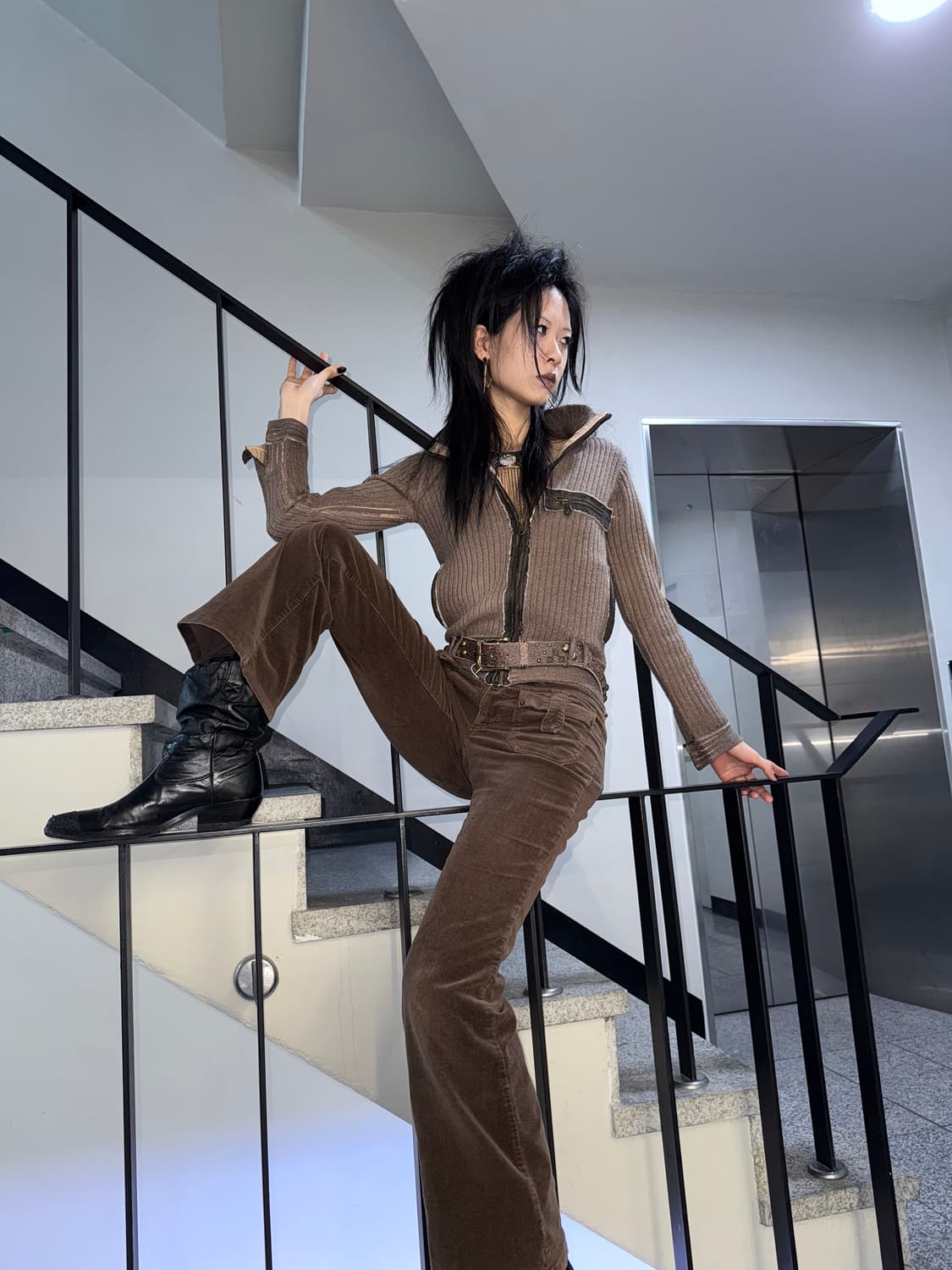 camo trim rib knit zipup jacke 상품이미지2