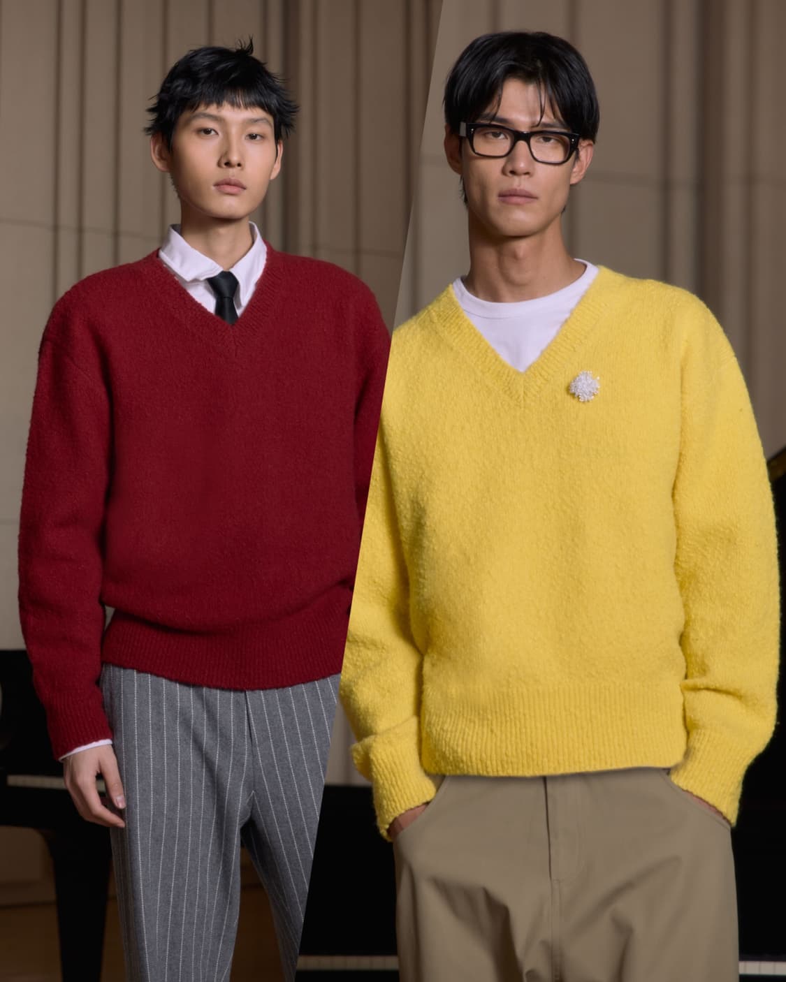 [M] [구매중] STU 카센티노 브이넥 니트 레드, 옐로우 상품이미지1