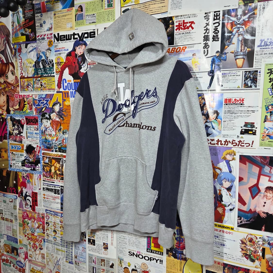 엠엘비 00S 다저스 네이비 골지 배색 후드티 상품이미지2