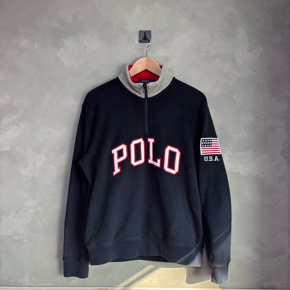 폴로 랄프로렌 빅로고 성조기 후리스 반집업 네이비 상품이미지1