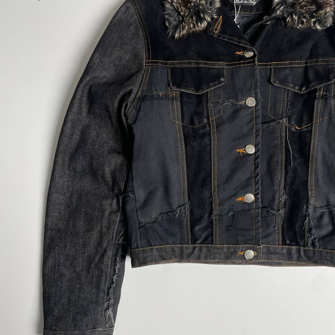 Paolo lastrucci  패치워크 데님 퍼 자켓 (italy)   상품이미지4