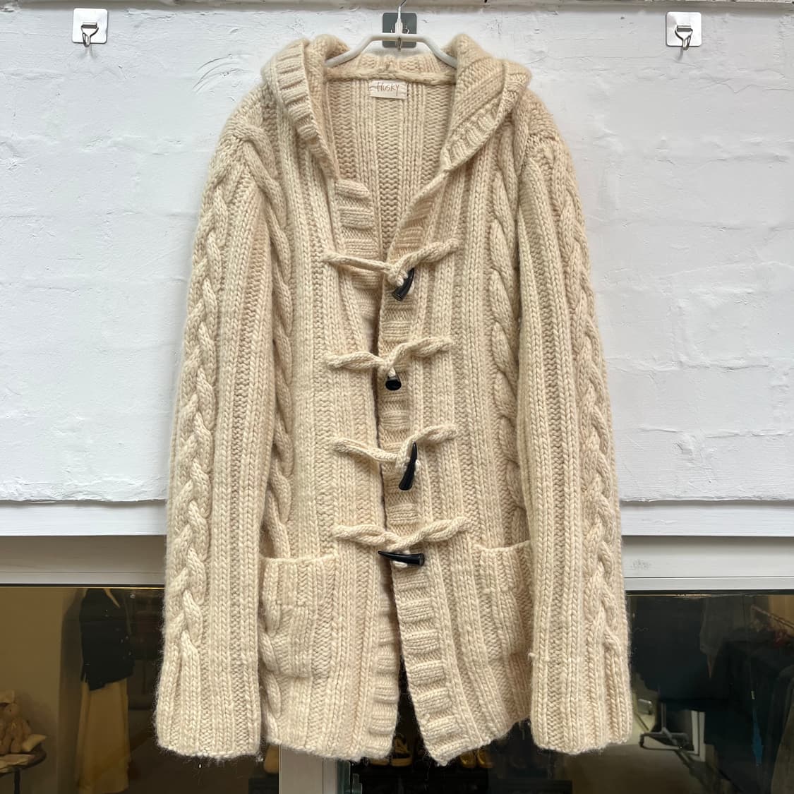 Husky 케이블 니트 후드 더플 가디건 M~L 상품이미지1