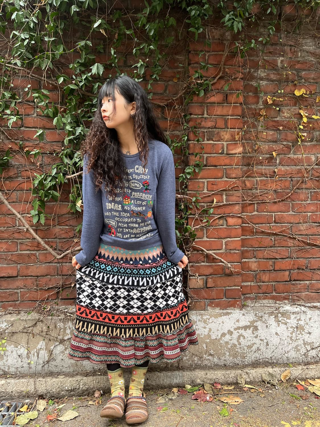 히피패턴 패치 니트 캉캉 스커트 상품이미지1