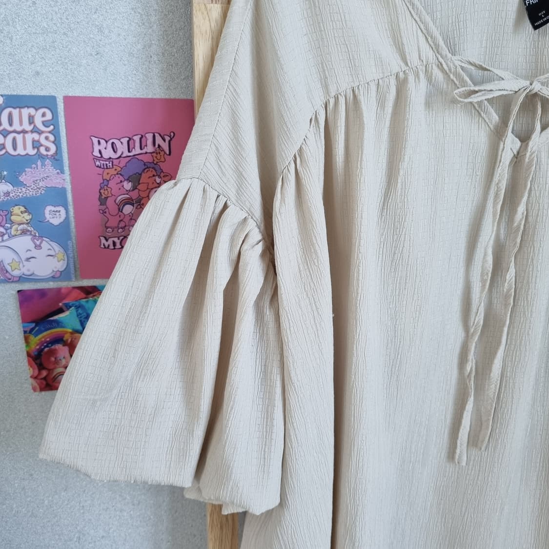 JPN Cream Ribbon Puff Blouse 상품이미지3