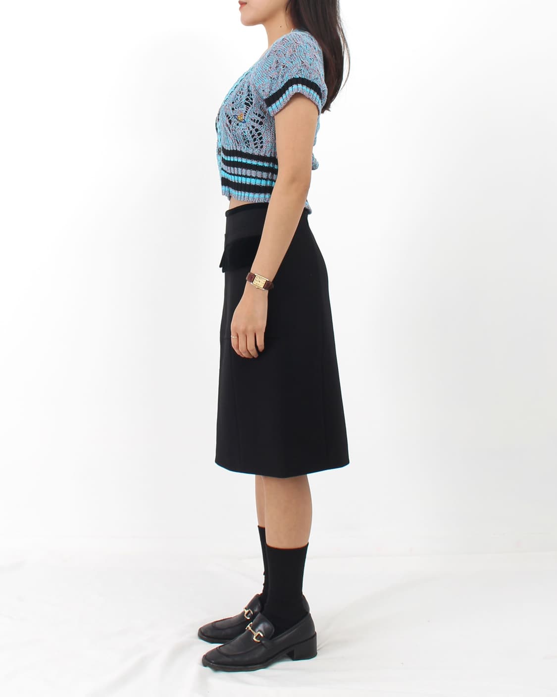 구찌 gucci 빈티지 울 벨벳 에이라인 블랙 미디 스커트 상품이미지9