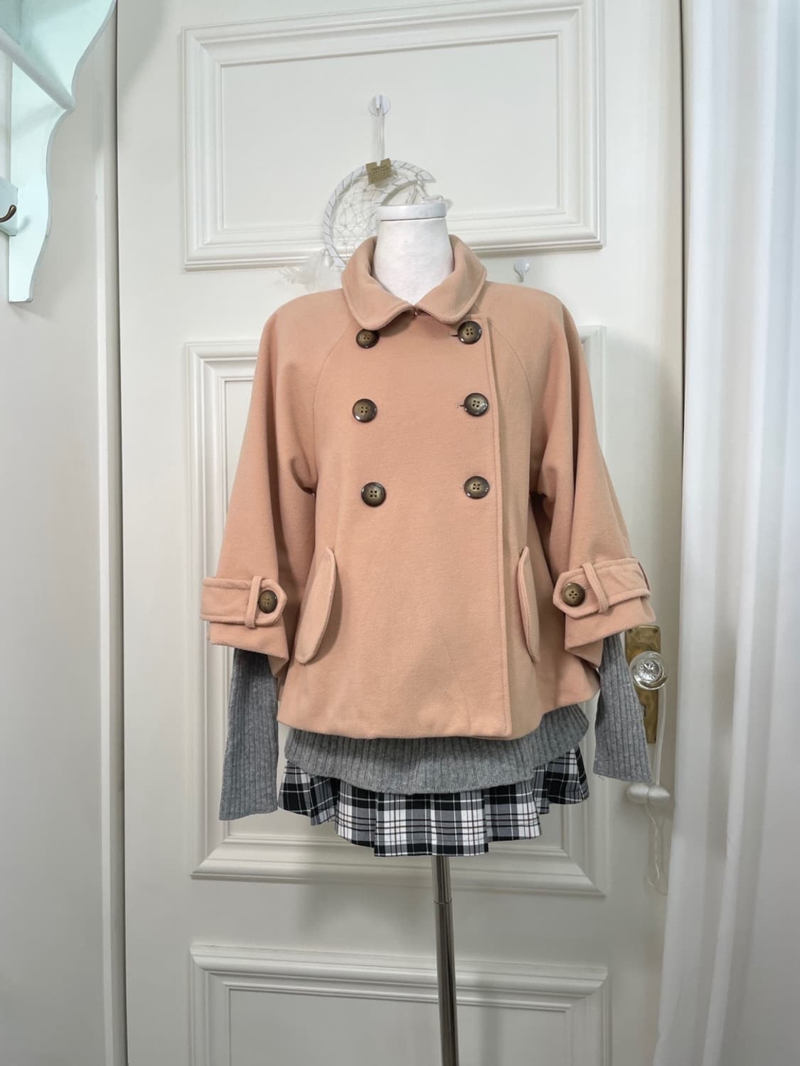 black white check button pleats mini ski 상품이미지6