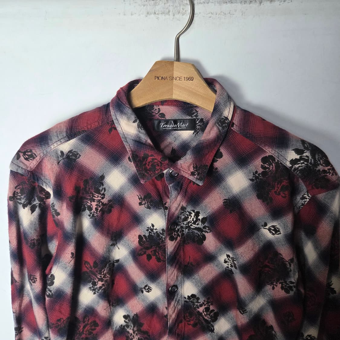 [TornadoMart] 00s 토네이도마트 로즈 디테일 체크 셔츠 상품이미지3