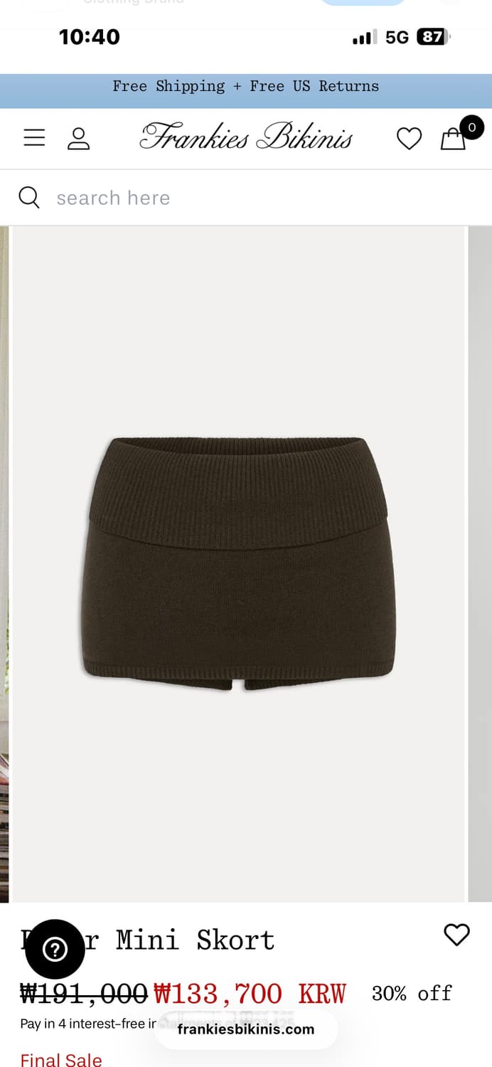 Frankis Bikini Briar mini skort 니트치마 새상품 상품이미지2