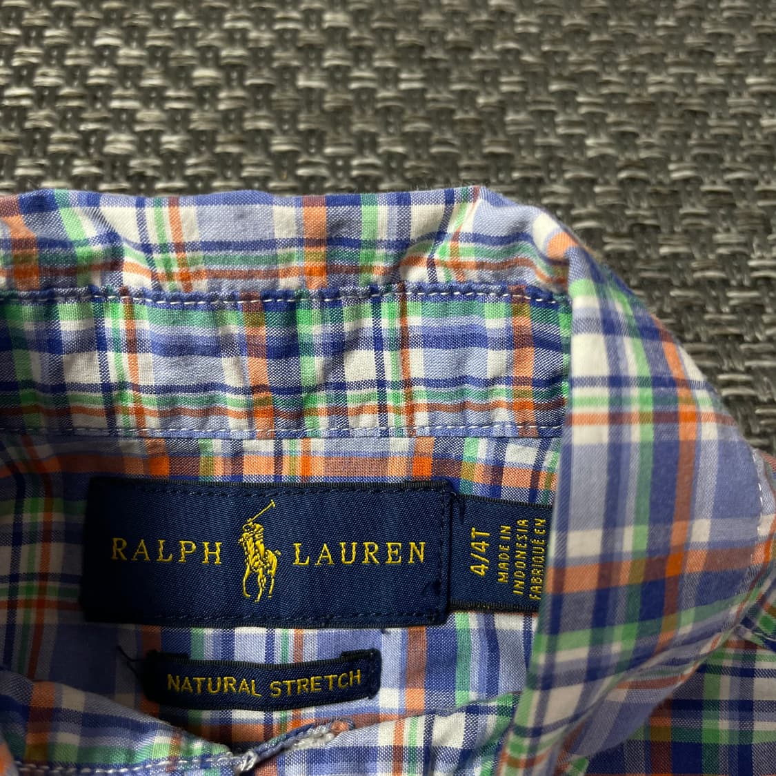 폴로랄프로렌 키즈 블루 오렌지 멀티 배색 체크 반팔 셔츠 4T 상품이미지4