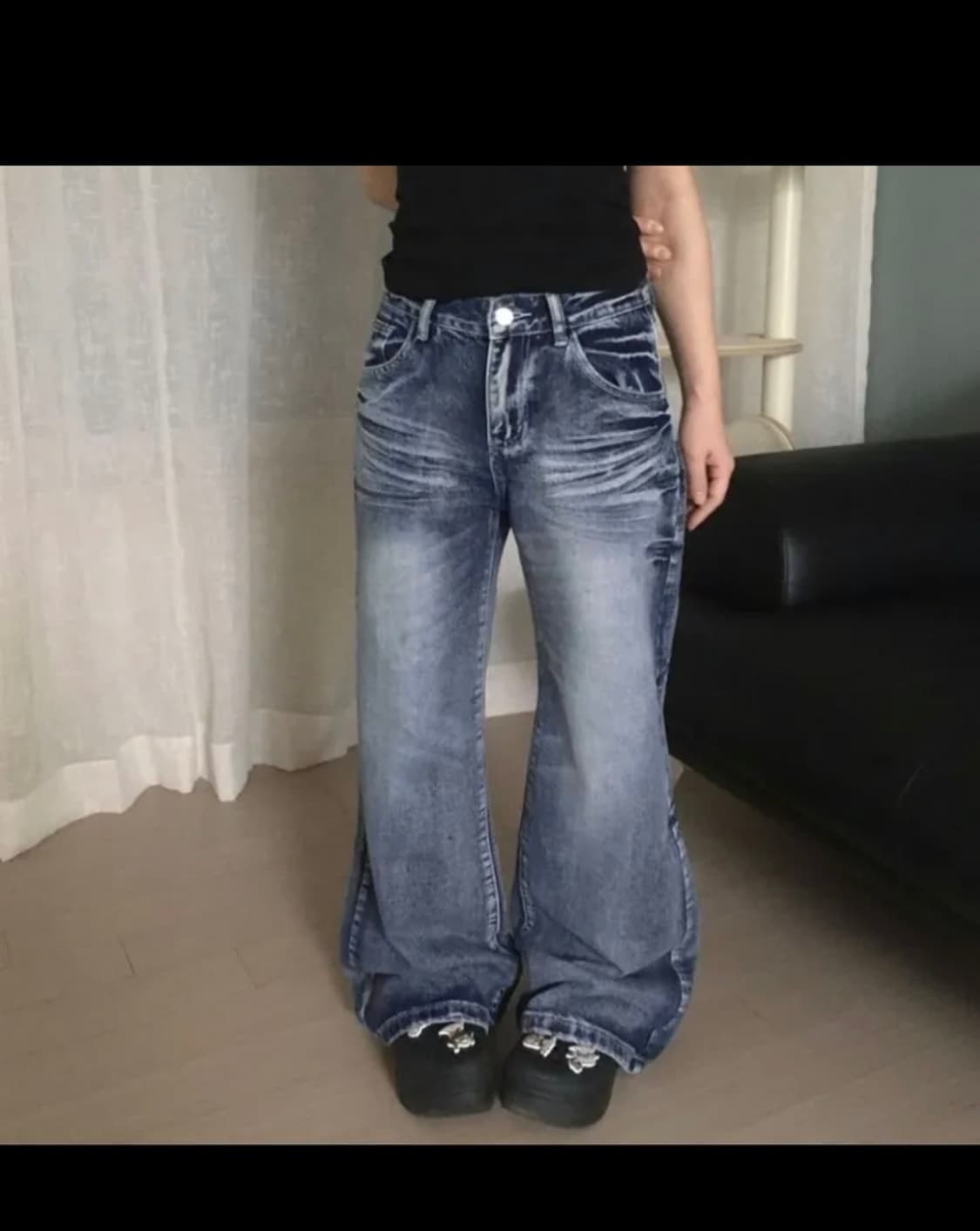 블루하츠  딥워싱 로우라이즈 세미와이드 데님팬츠 상품이미지1