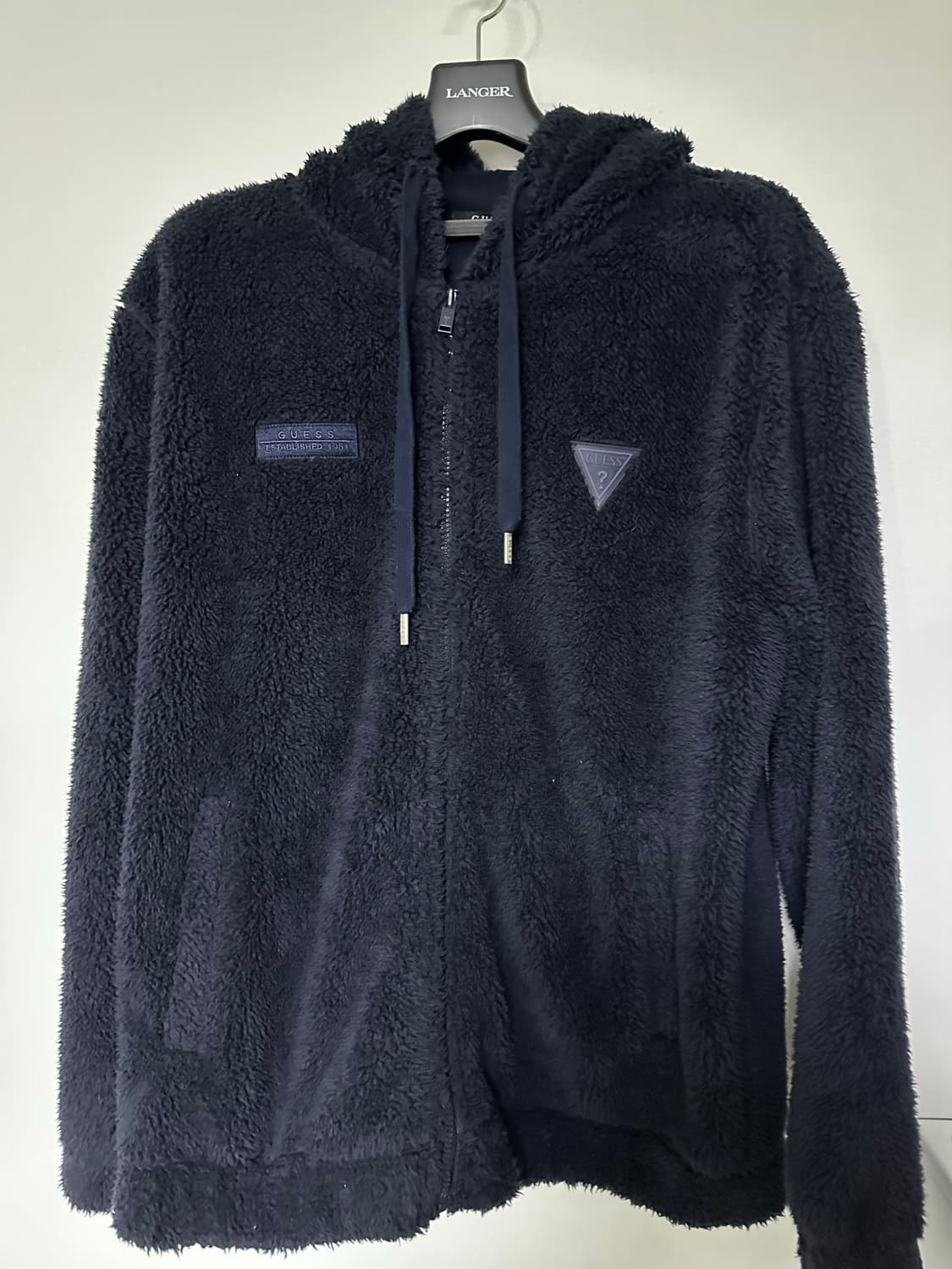 게스 뽀글이 후드집업 네이비 상품이미지1