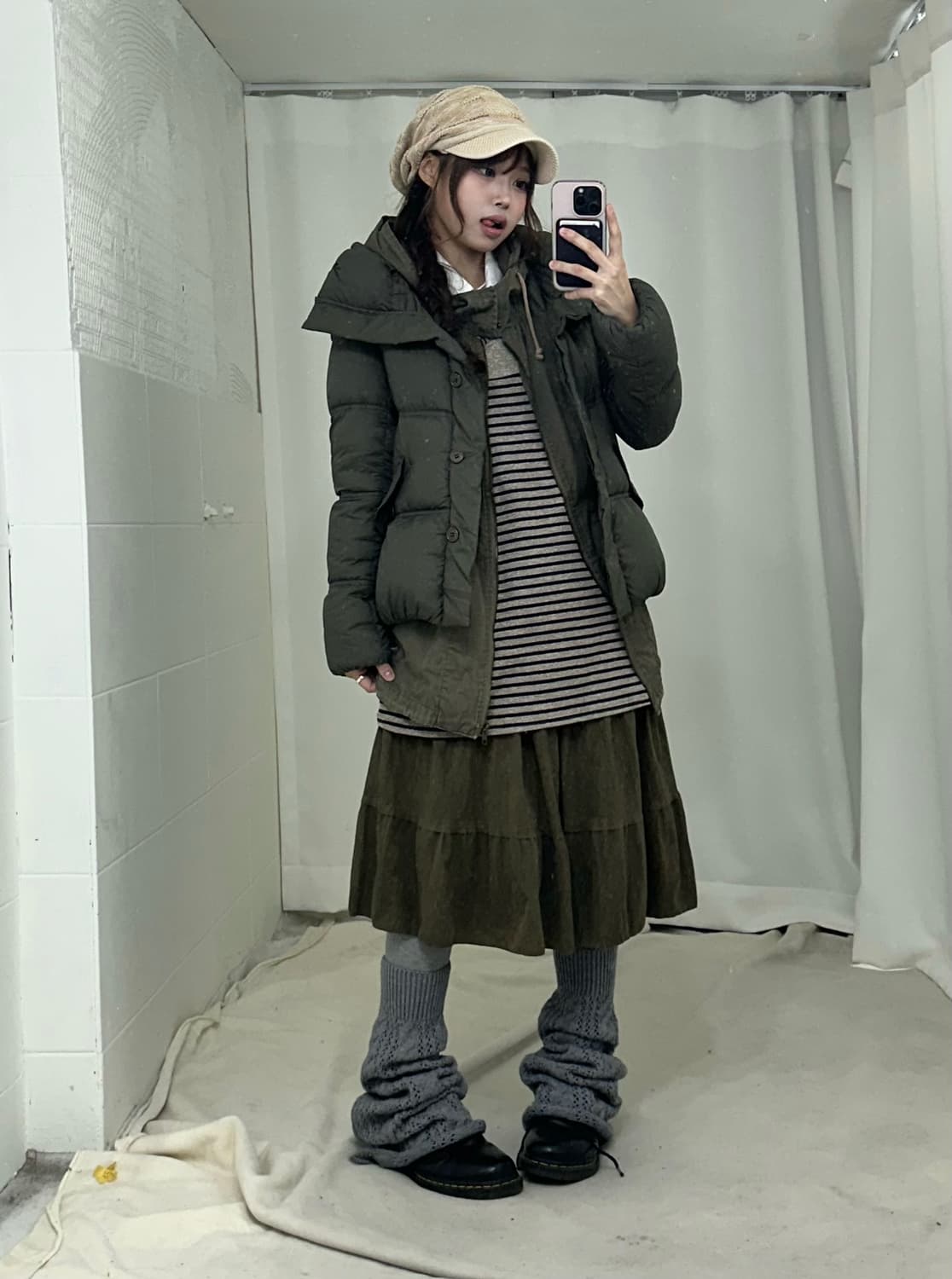 데닝리 카키 하구미 패딩 야상 코디세트 상품이미지1