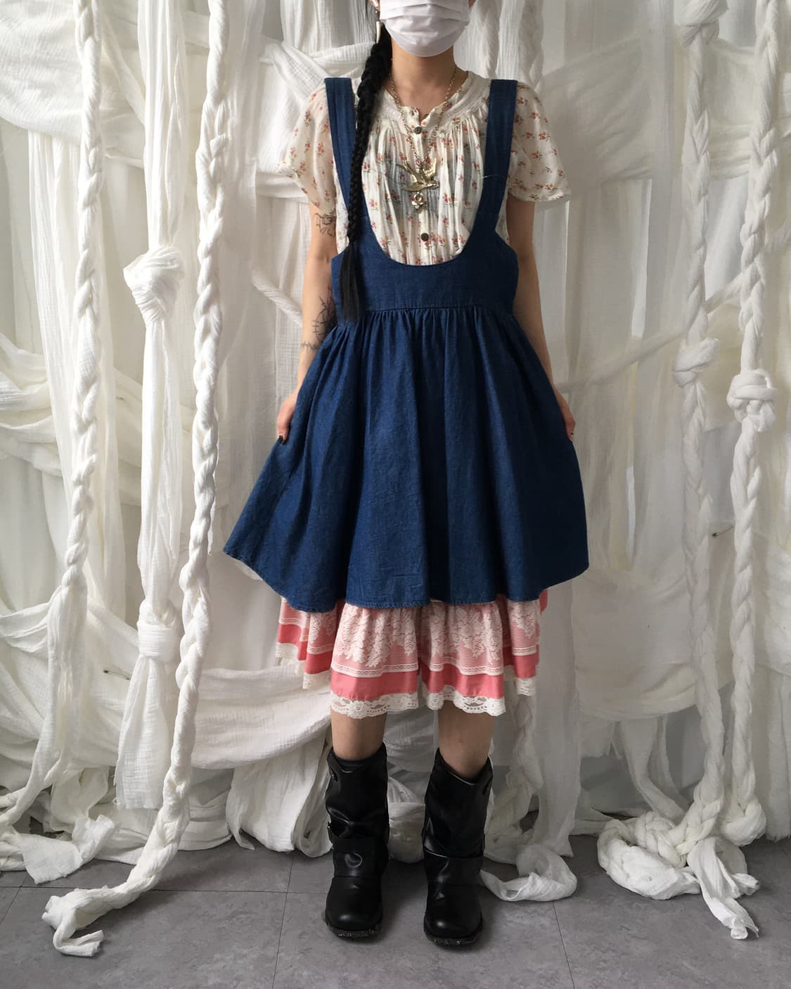 Denim suspender mood onepiece 상품이미지1