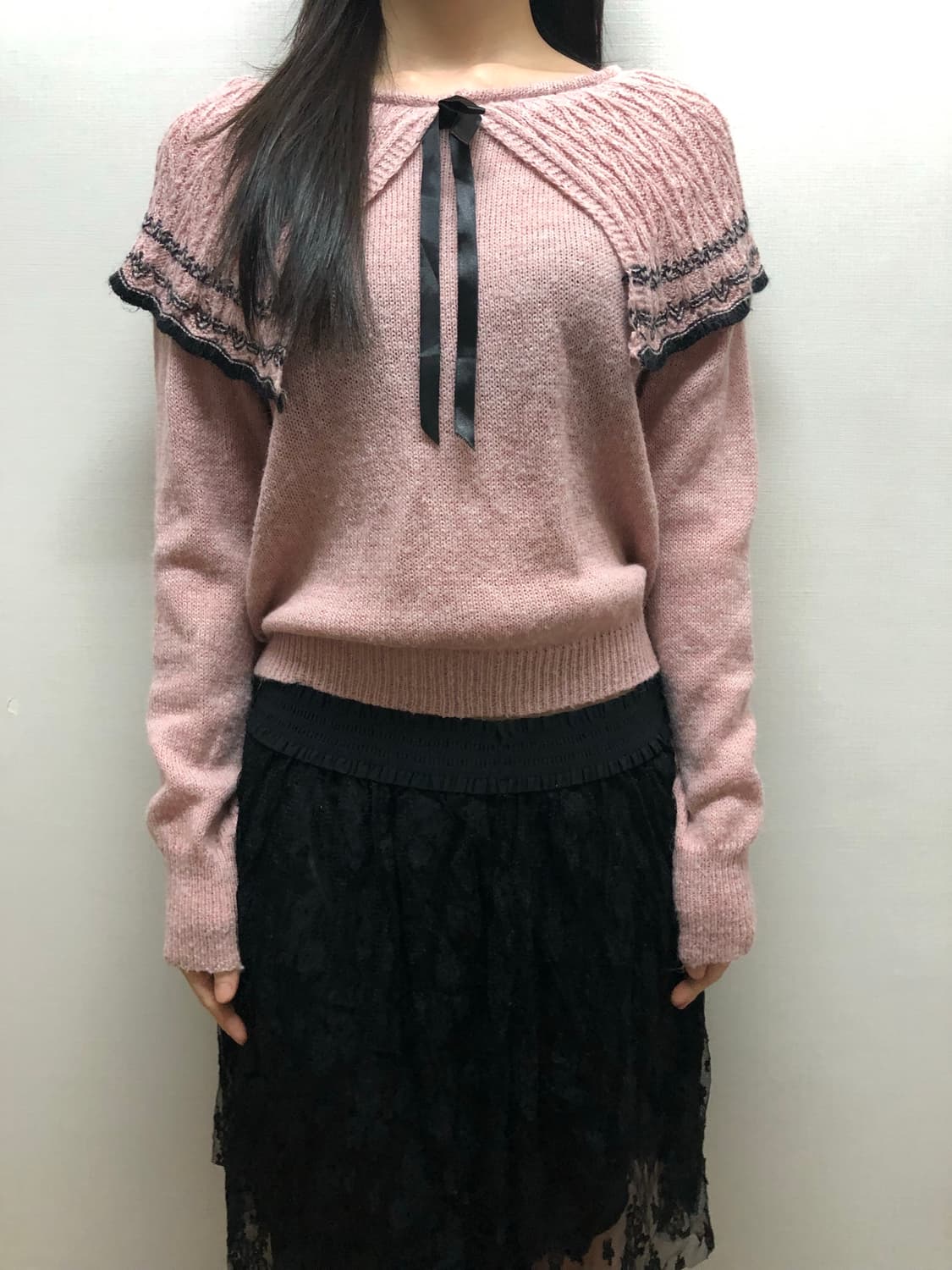 빈티지 핑크 리본 니트 상품이미지3