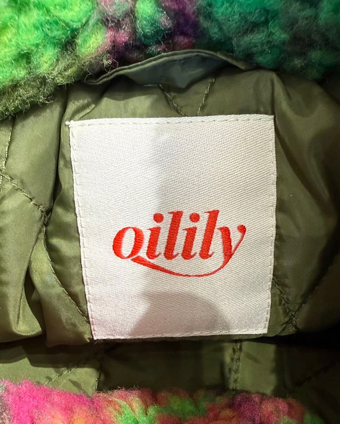 오일릴리 핑크 그린 체크 아크릴 플리스 자켓  상품이미지8