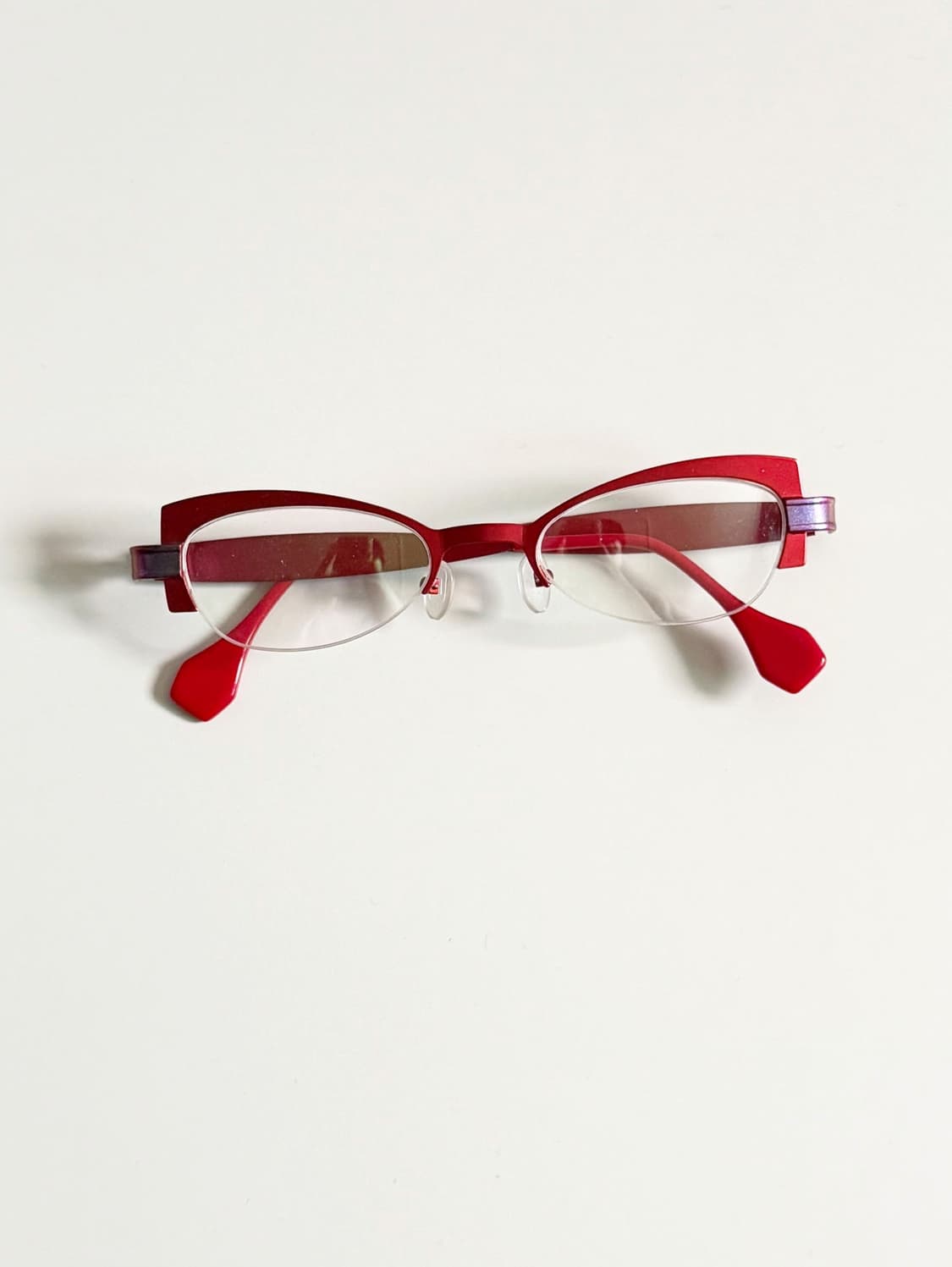 90s VISTAN 레드 메탈릭 캣아이 반무테 빈티지 안경 상품이미지2