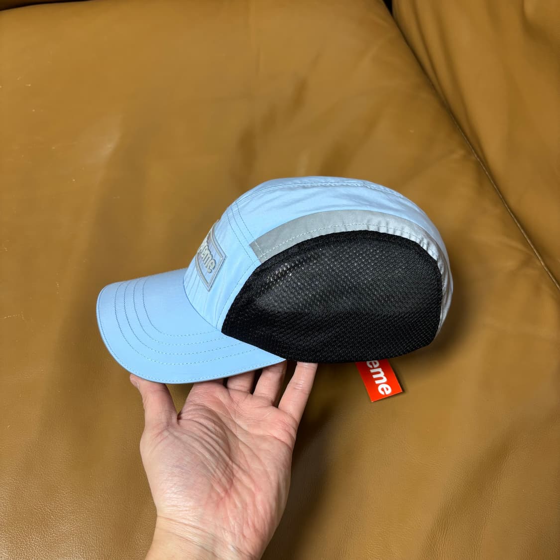 슈프림 캠프캡 모자 박스로고 사이드 메쉬 라이트 블루 상품이미지4
