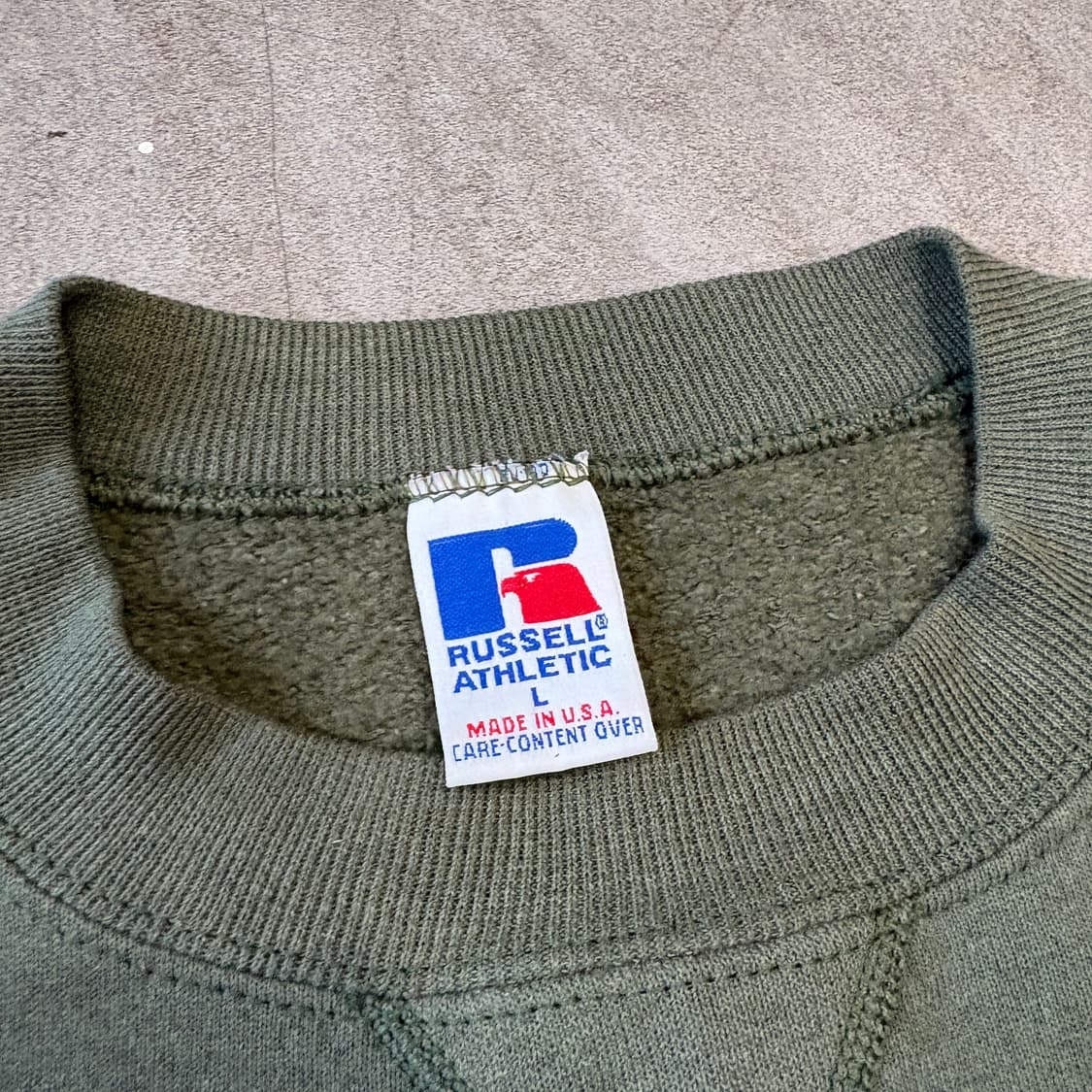 90s 90년대 미국 생산 러셀 블랭크 라이트 카키 스웻셔츠 상품이미지5