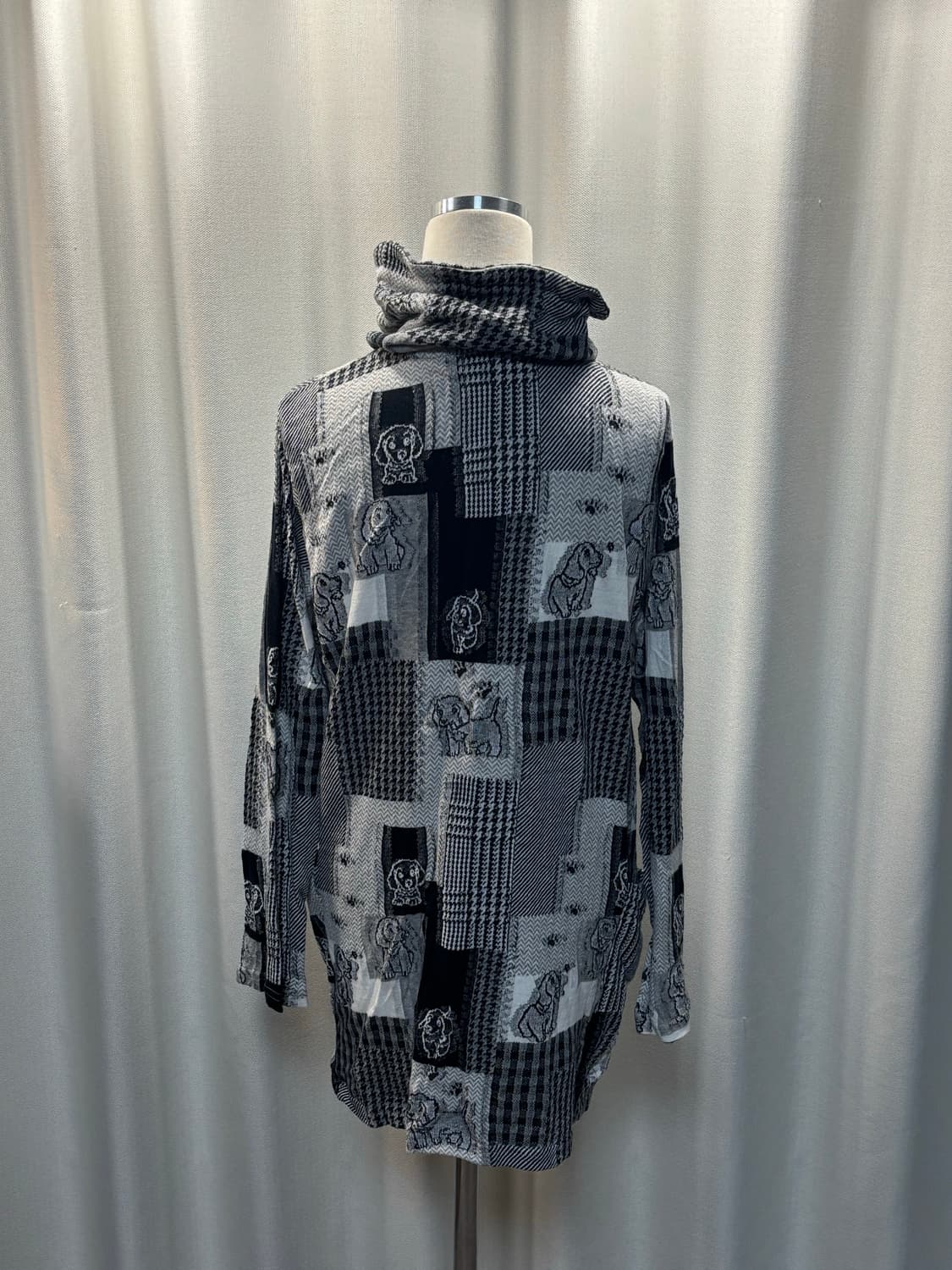 블랙 체크 터틀넥 가디건 상품이미지3