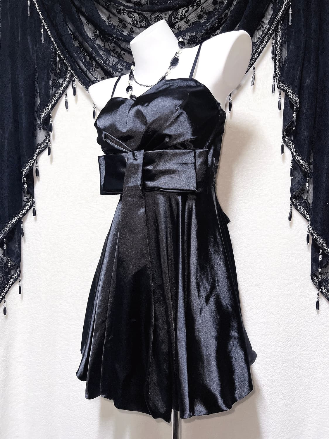 로맨틱고딕 고스로리 히메갸루 블랙 리본 미니드레스 원피스 벌룬 핀터 미사 상품이미지5