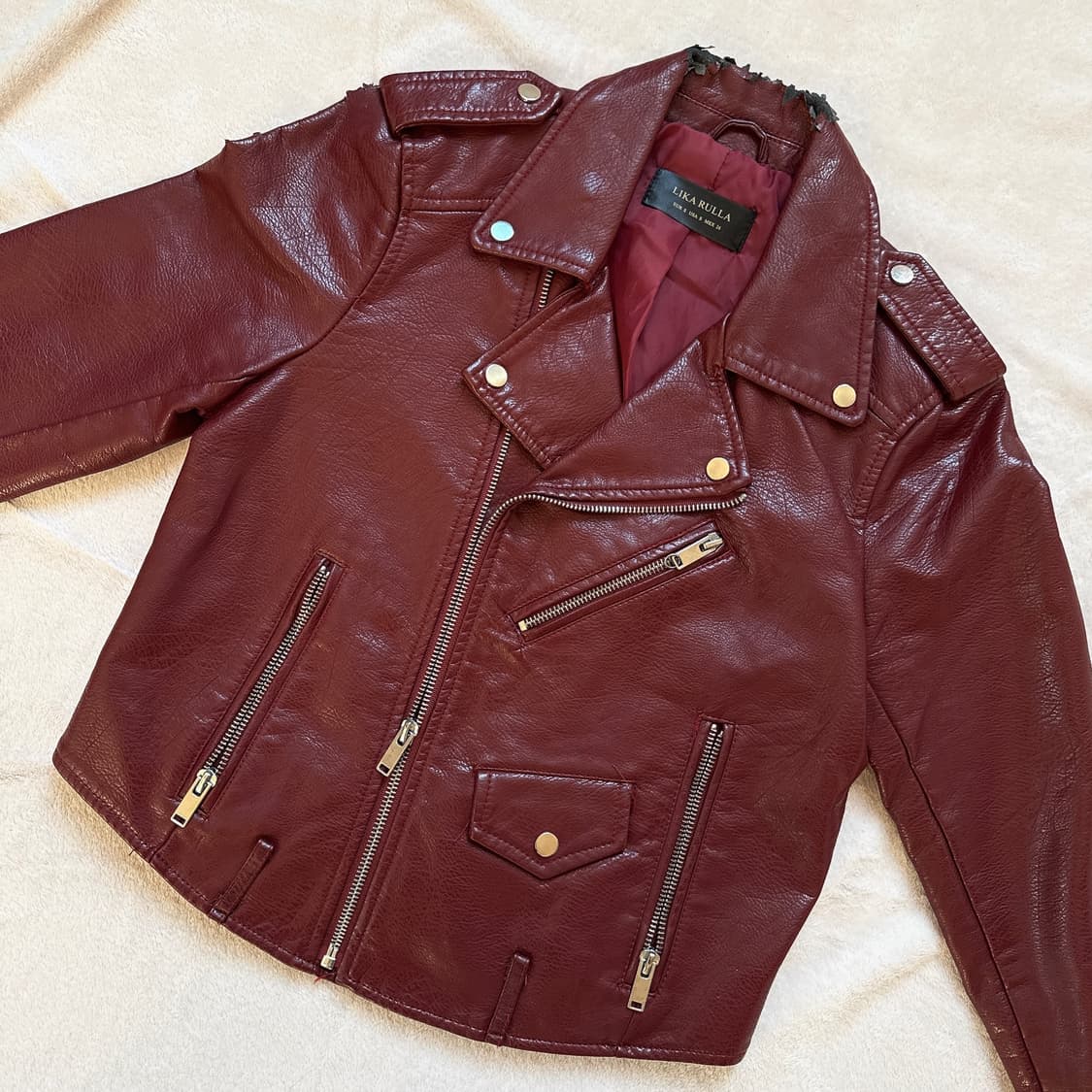 Lika Rulla 리카루라 버건디 라이더 가죽 자켓 상품이미지3