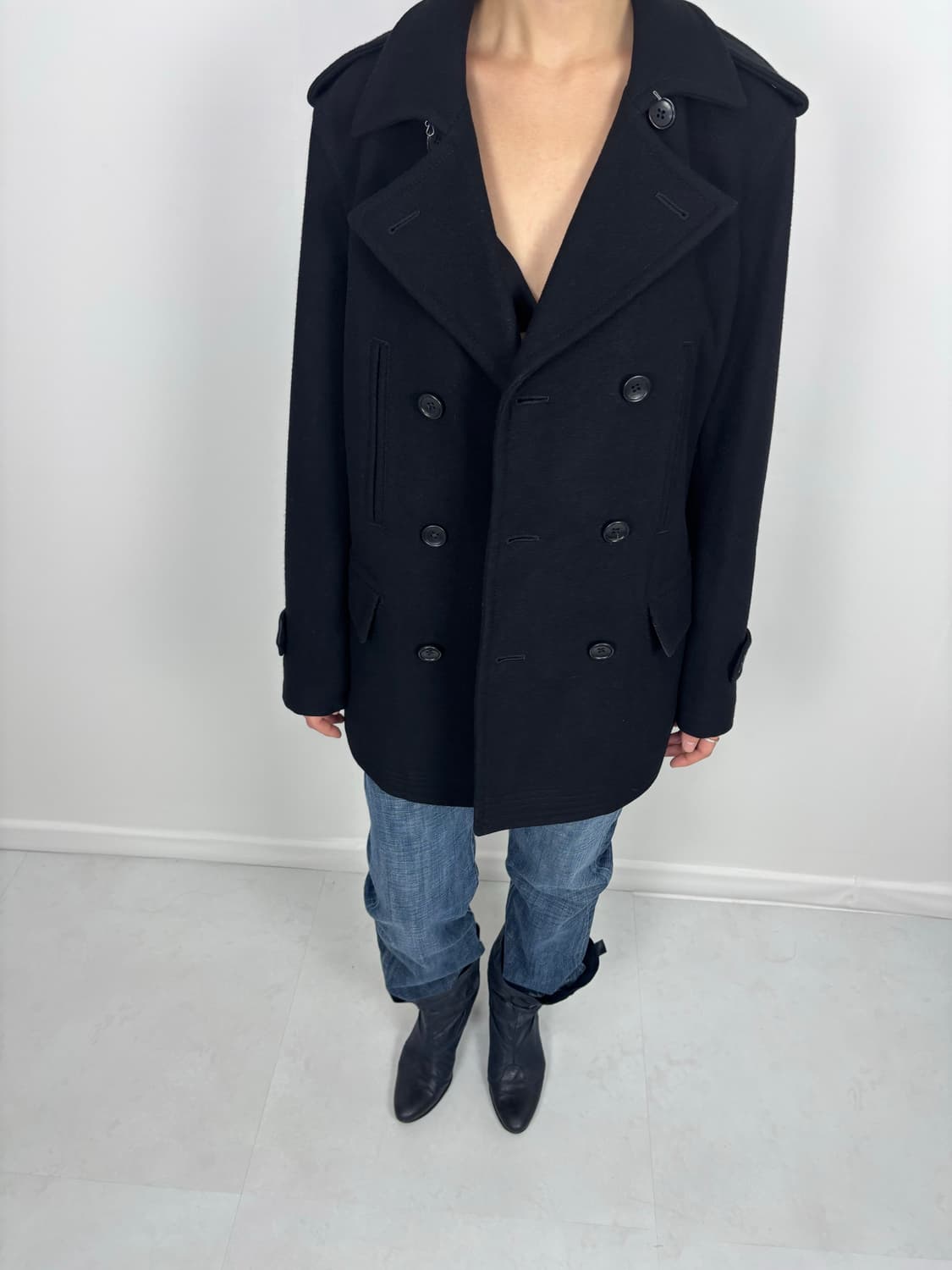 LEATHER TRIM PEACOAT 상품이미지8