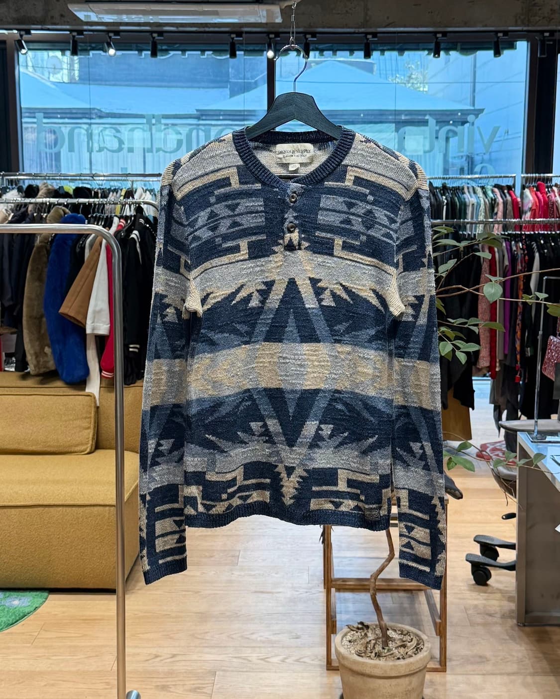 데님 앤 서플라이 랄프 로렌 블루 아즈텍 헨리넥 니트  상품이미지1
