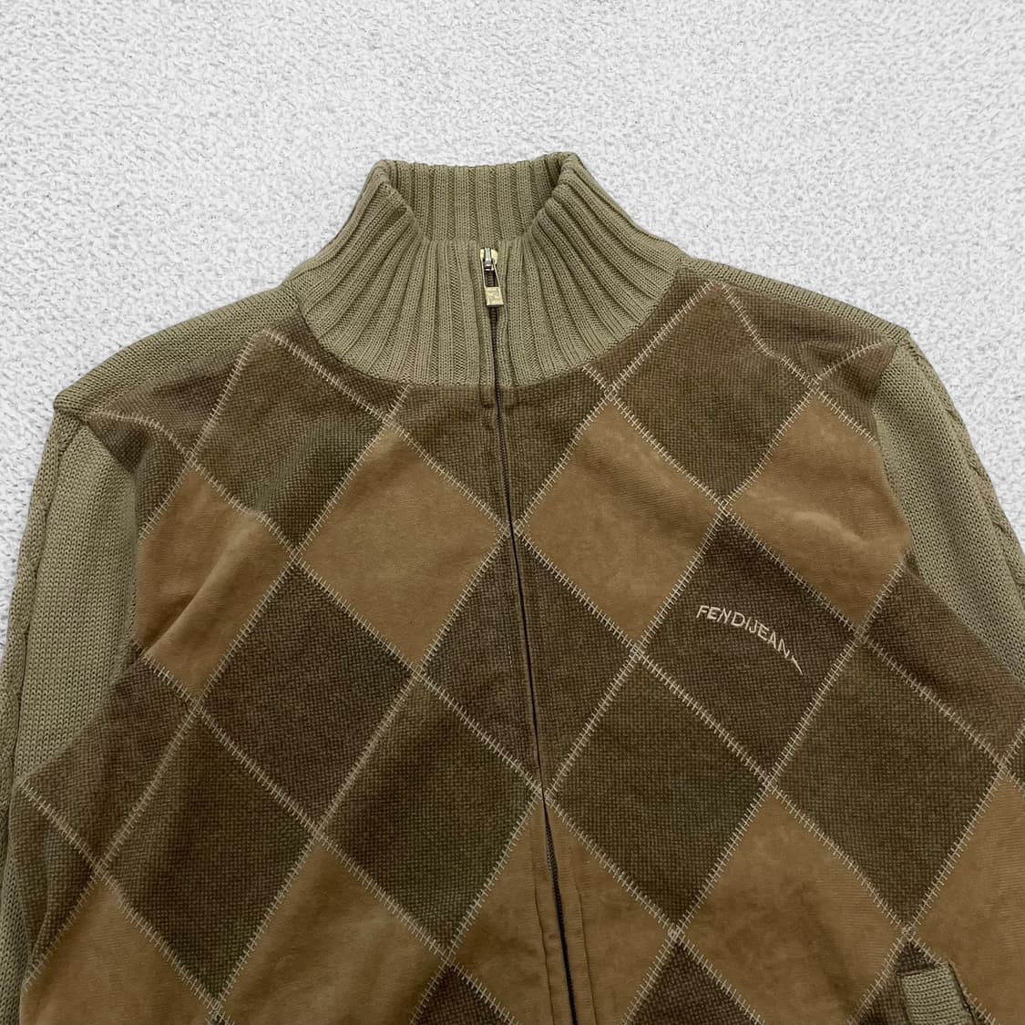 펜디 Fendi 00s 아카이브 아가일 니트 집업 베이지 상품이미지2