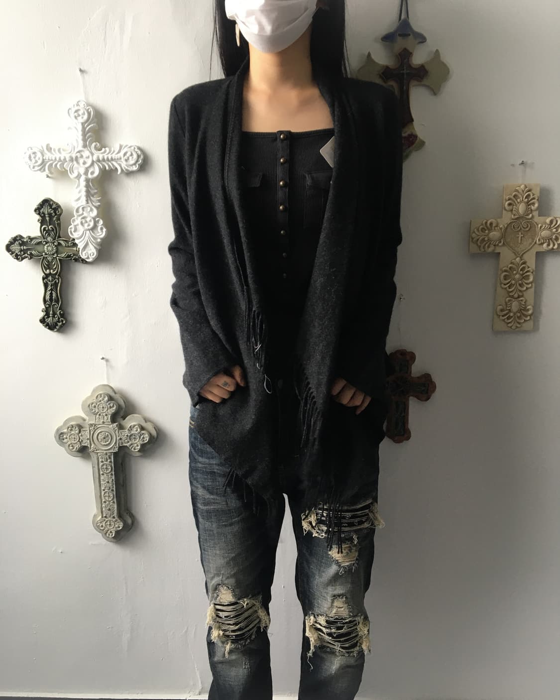 Fringe drape open cardigan 상품이미지6