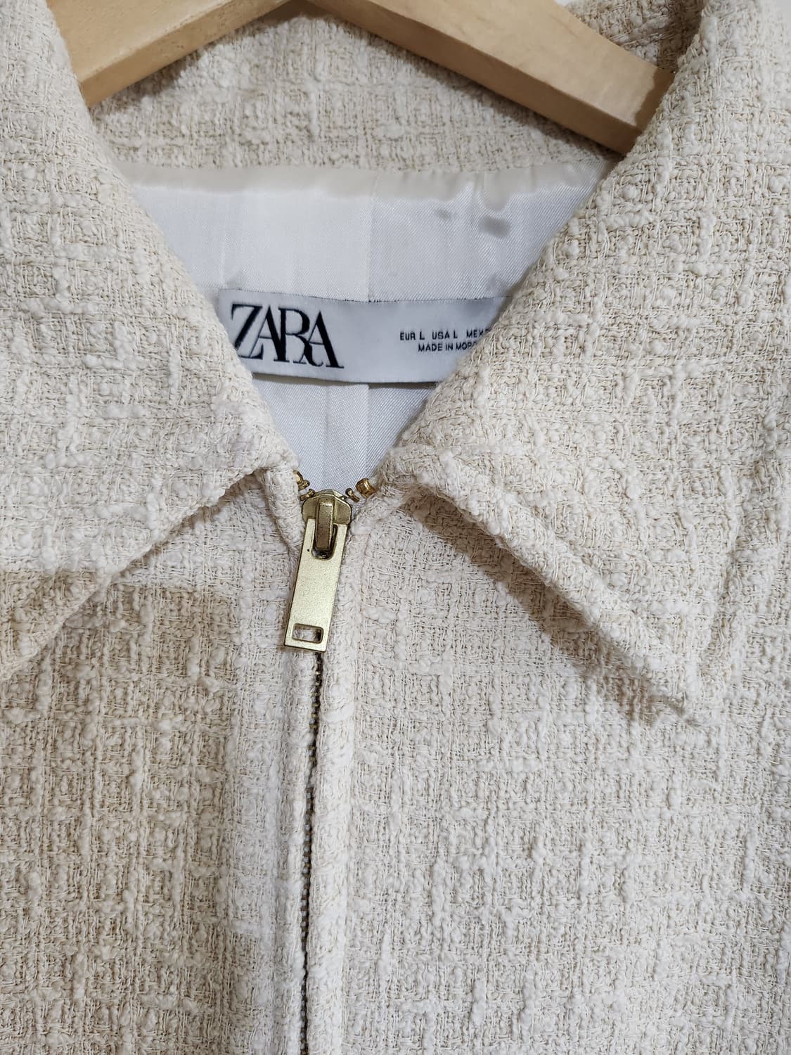 자라 트위드 크롭 자켓 아이보리 L 상품이미지4