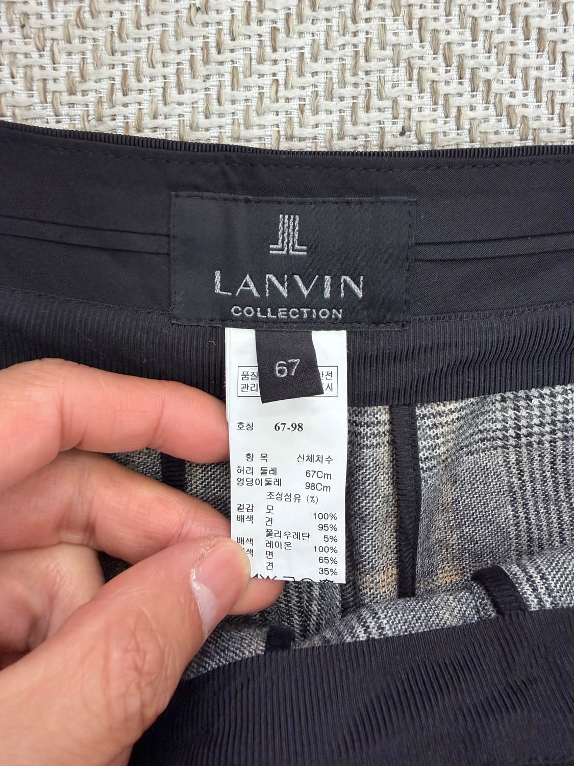정품) 랑방 한섬 체크 패턴 슬랙스 바지 67(28) 상품이미지5