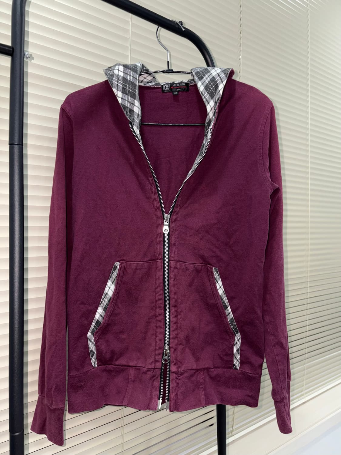 Michel Klein 버건디 체크배색 후드 집업 상품이미지1