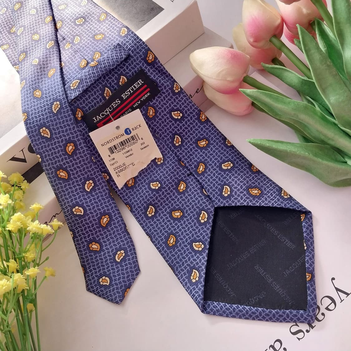 자크 에스티에 실크 블루 리프 패턴 넥타이 9.6cm 새제품 K1335
 상품이미지5