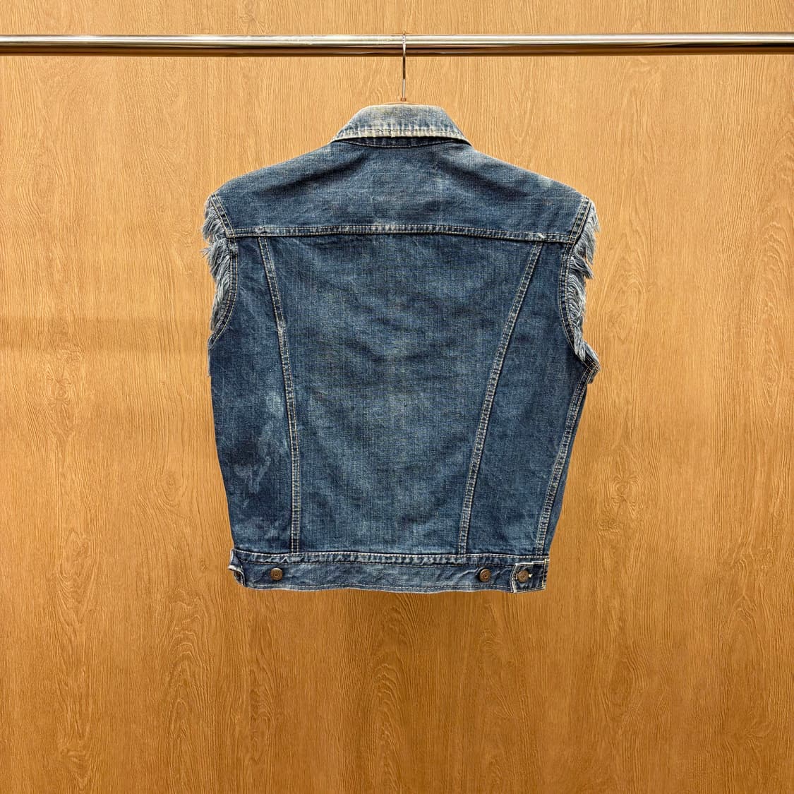 빈티지 데님 베스트 스터드 로고 메탈 버튼 컷오프 프레이드 디테일 진청 상품이미지3