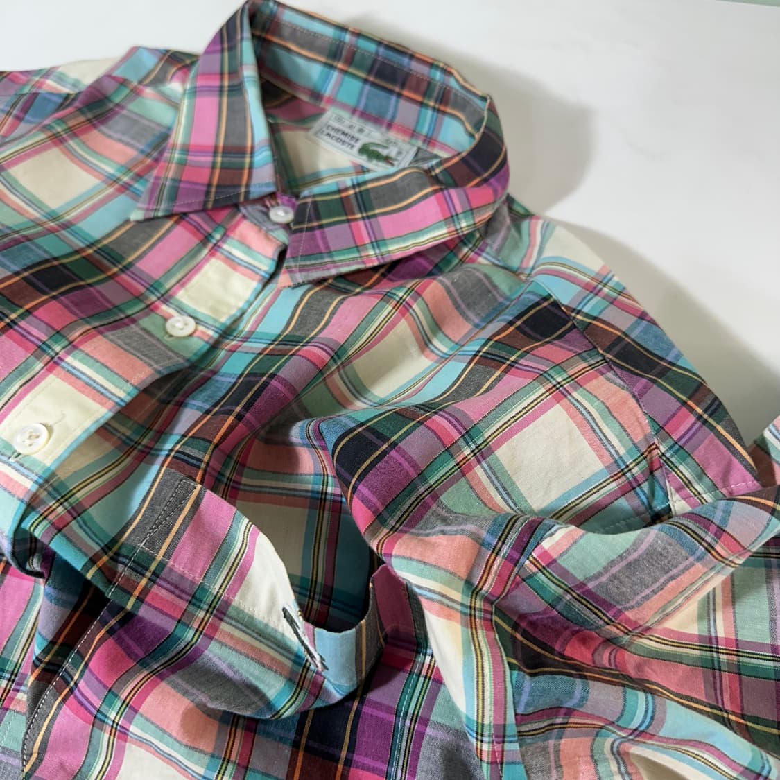 95 M 라코스테 체크 투포켓 악어로고 체크 반팔셔츠 상품이미지4