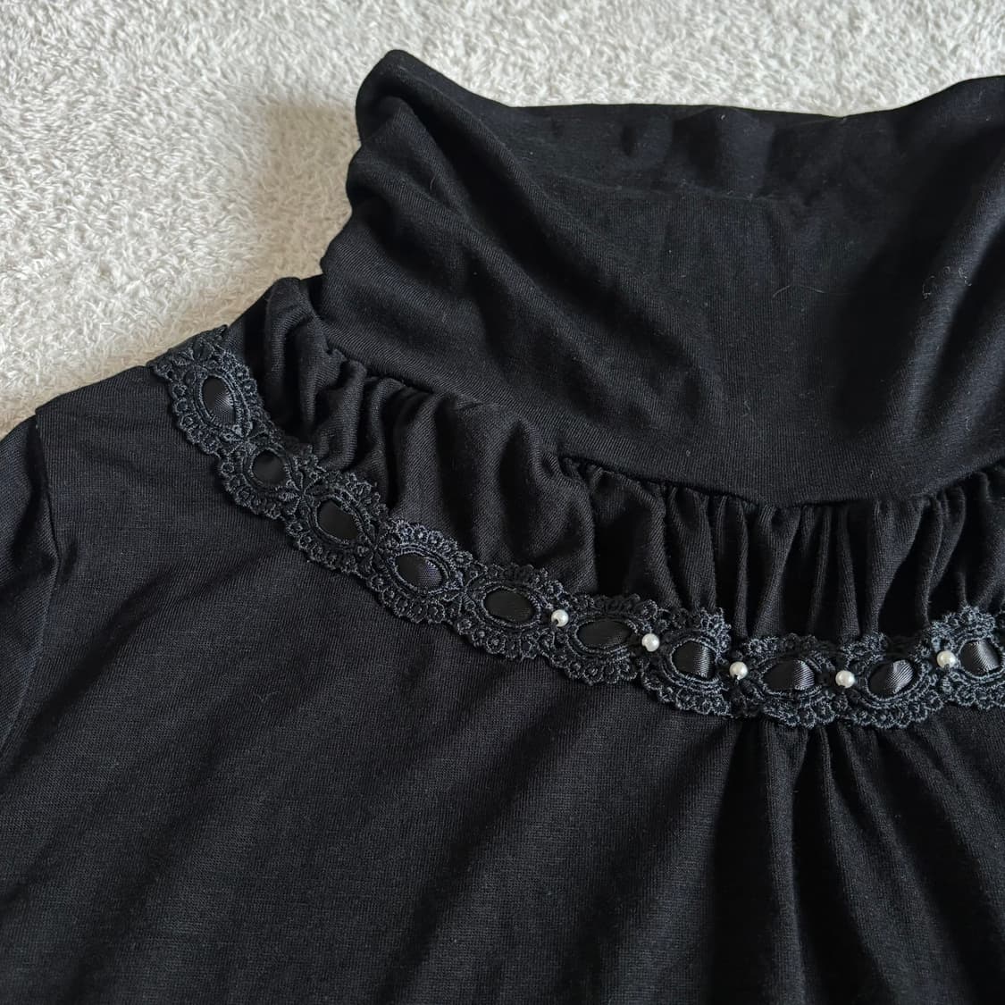 일본빈티지 액시즈팜 고딕 블랙 레이스포인트 목폴라 이너 탑 상품이미지2