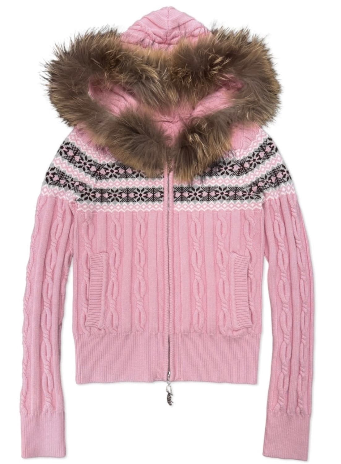 페일제이드 울프죠 자카드 라쿤 니트집업 핑크 상품이미지2